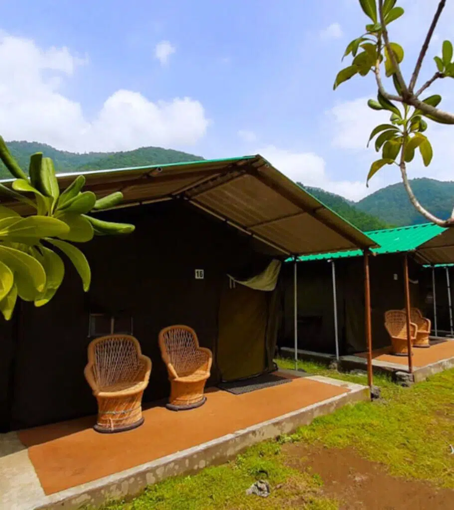 Riverside camping in Rishikesh with Swiss tents near the Ganges